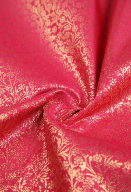 Magenta  Pink Samudrika Pattu with Copper Zari Floral Patterns