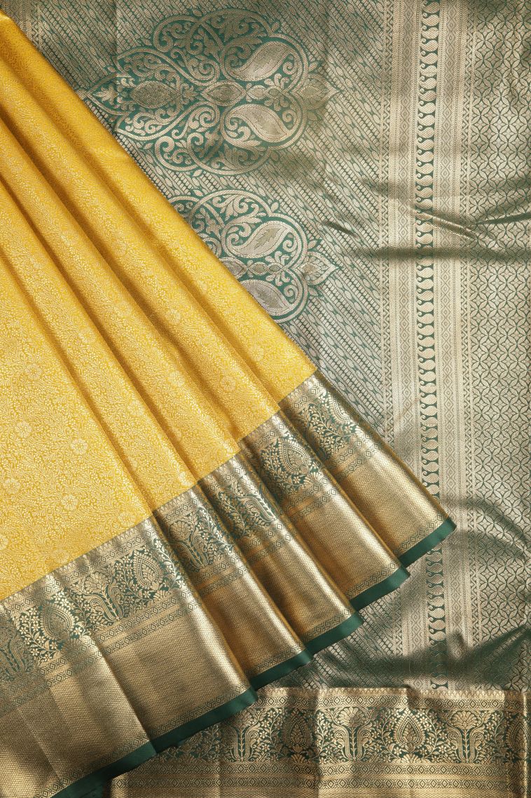 Lime Green Samudrika Pattu with Copper Zari Floral Patterns view 1