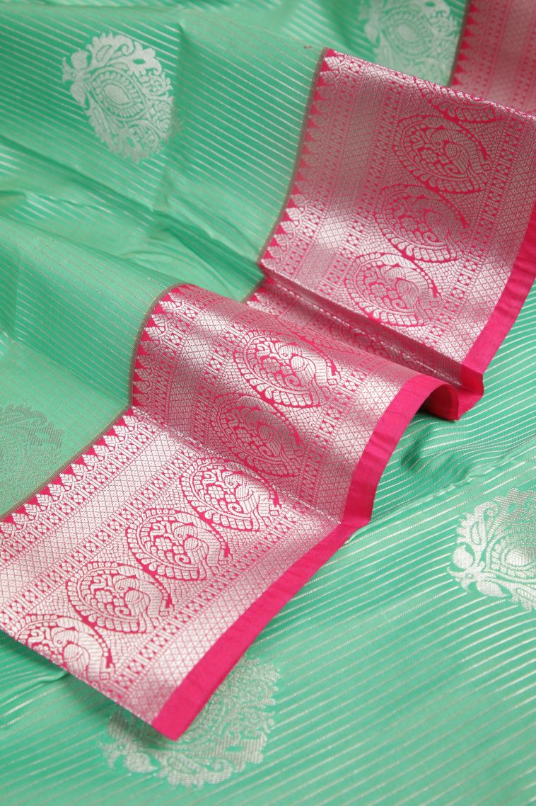 Admiral Blue Visiri Madippu Silk Sarees with Silver Zari Stripes view 4