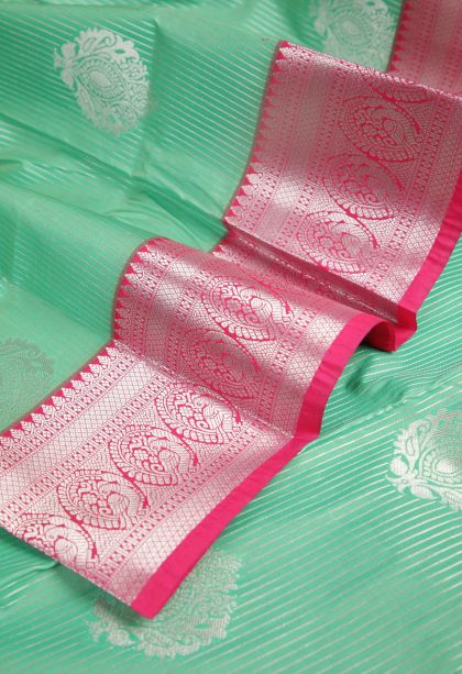 Admiral Blue Visiri Madippu Silk Sarees with Silver Zari Stripes