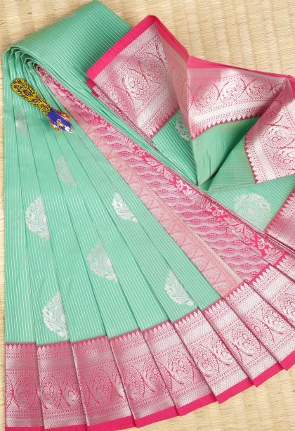 Admiral Blue Visiri Madippu Silk Sarees with Silver Zari Stripes