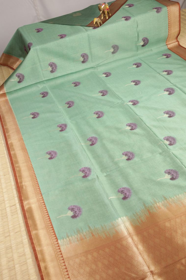 Arctic Blue Tussar Saree with Without Zari Zari Buttis (small Dots Or Motifs) view 2