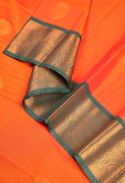 Strawberry Pink Visiri Madippu Silk Sarees with Copper Zari Stripes