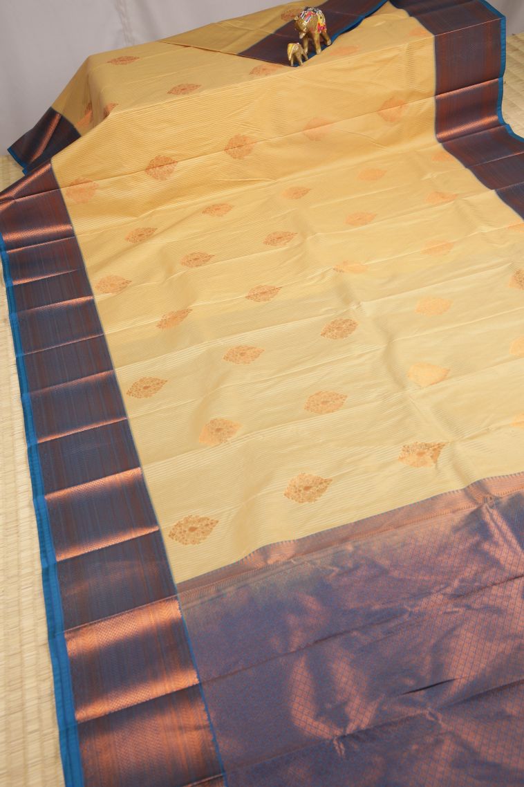 Cream White Visiri Madippu Silk Sarees with Copper Zari Stripes view 2