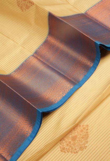 Cream White Visiri Madippu Silk Sarees with Copper Zari Stripes