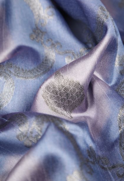 Daffane Blue Tussar Saree with Bronze Zari Floral Patterns