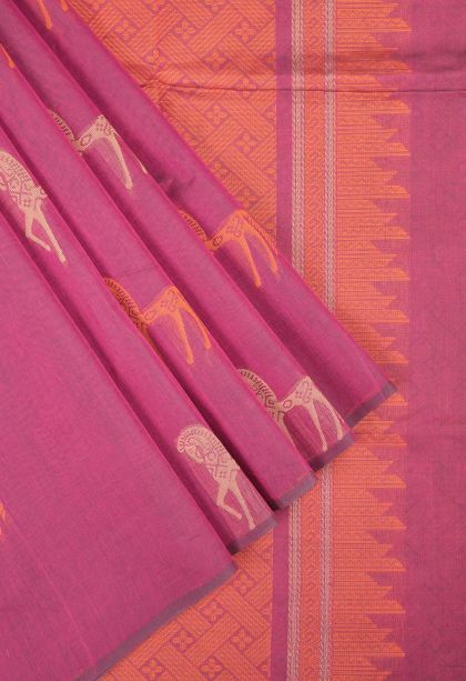 Magenta Purple Kovai Cotton Sarees with Without Zari Zari Buttis (small Dots Or Motifs)