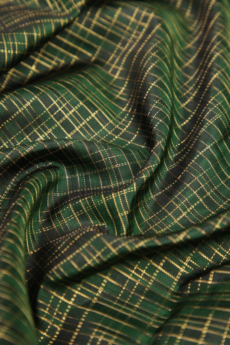 Bottle Green Kanchipuram Silk Sarees with Gold Zari Checks view 4