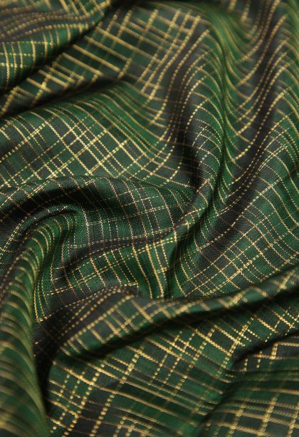 Bottle Green Kanchipuram Silk Sarees with Gold Zari Checks