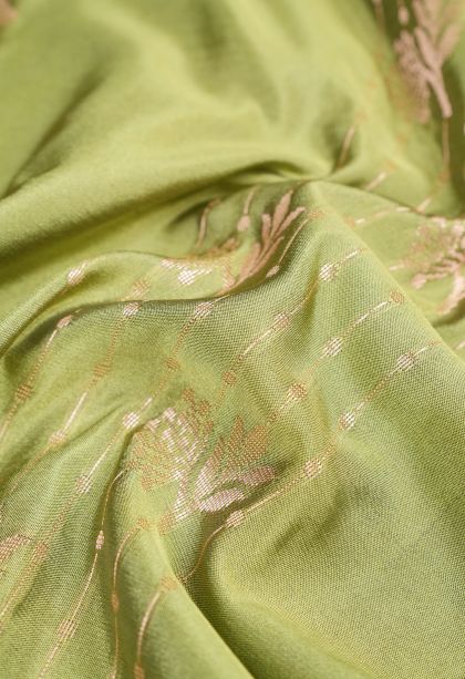 Olive Green Soft Silk Saree with Copper Zari Stripes
