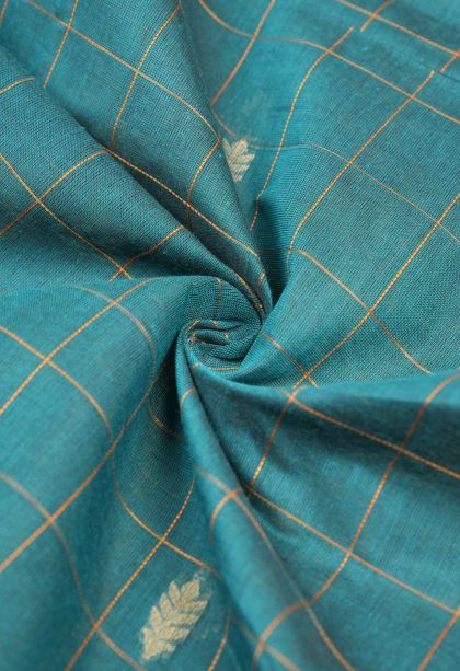 Ocean Blue Kovai Cotton Sarees with Without Zari Zari Checks