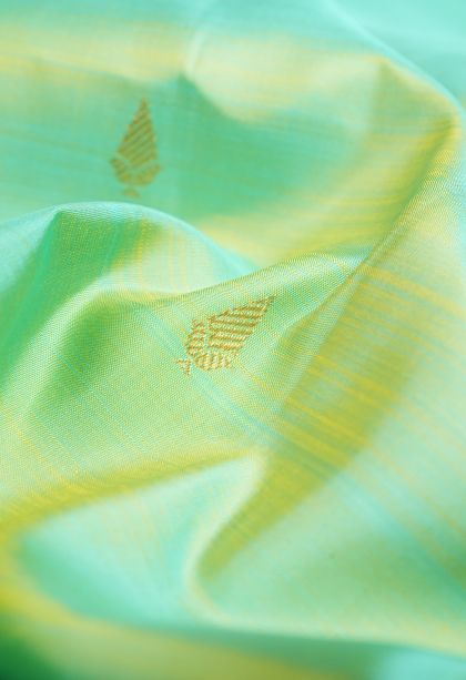 Mint Green Kanchipuram Silk Sarees with Gold Zari Buttis (small Dots Or Motifs)