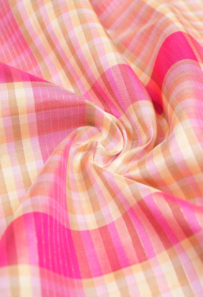 Bubblegum Pink Kanchipuram Silk Sarees with Without Zari Zari Checks