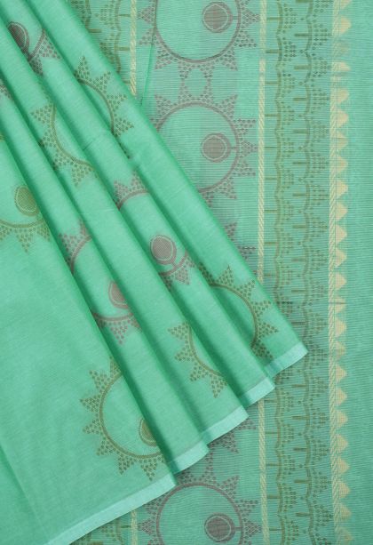 Lime Green Kovai Cotton Sarees with Without Zari Zari Buttis (small Dots Or Motifs)
