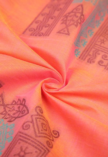 Peach Pink Kovai Cotton Sarees with Without Zari Zari Buttis (small Dots Or Motifs)
