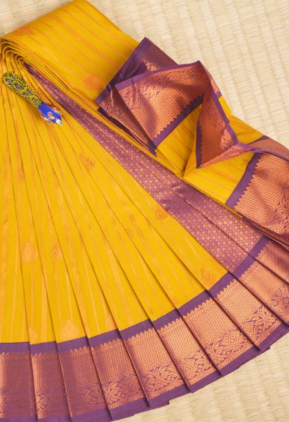 Gold Visiri Madippu Silk Sarees with Copper Zari Stripes