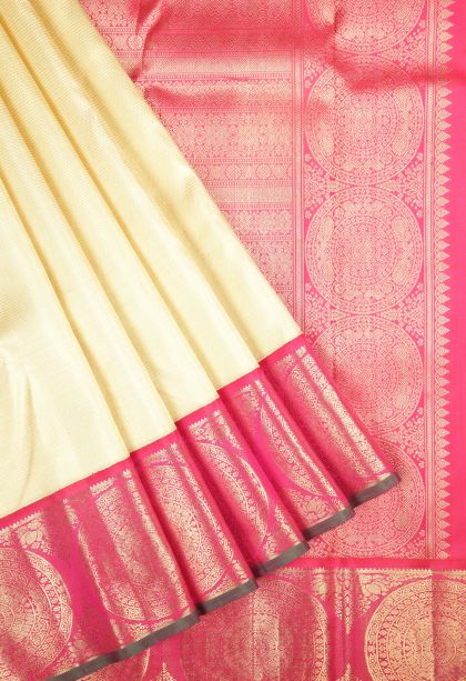 Alabaster White Kanchipuram Silk Sarees with Gold Zari Stripes