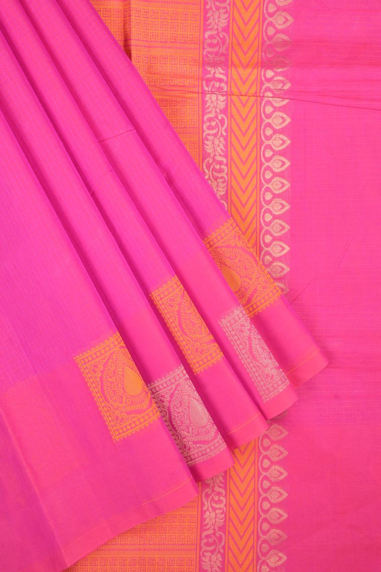 Ballet Pink Kovai Cotton Sarees with Without Zari Zari Checks view 1
