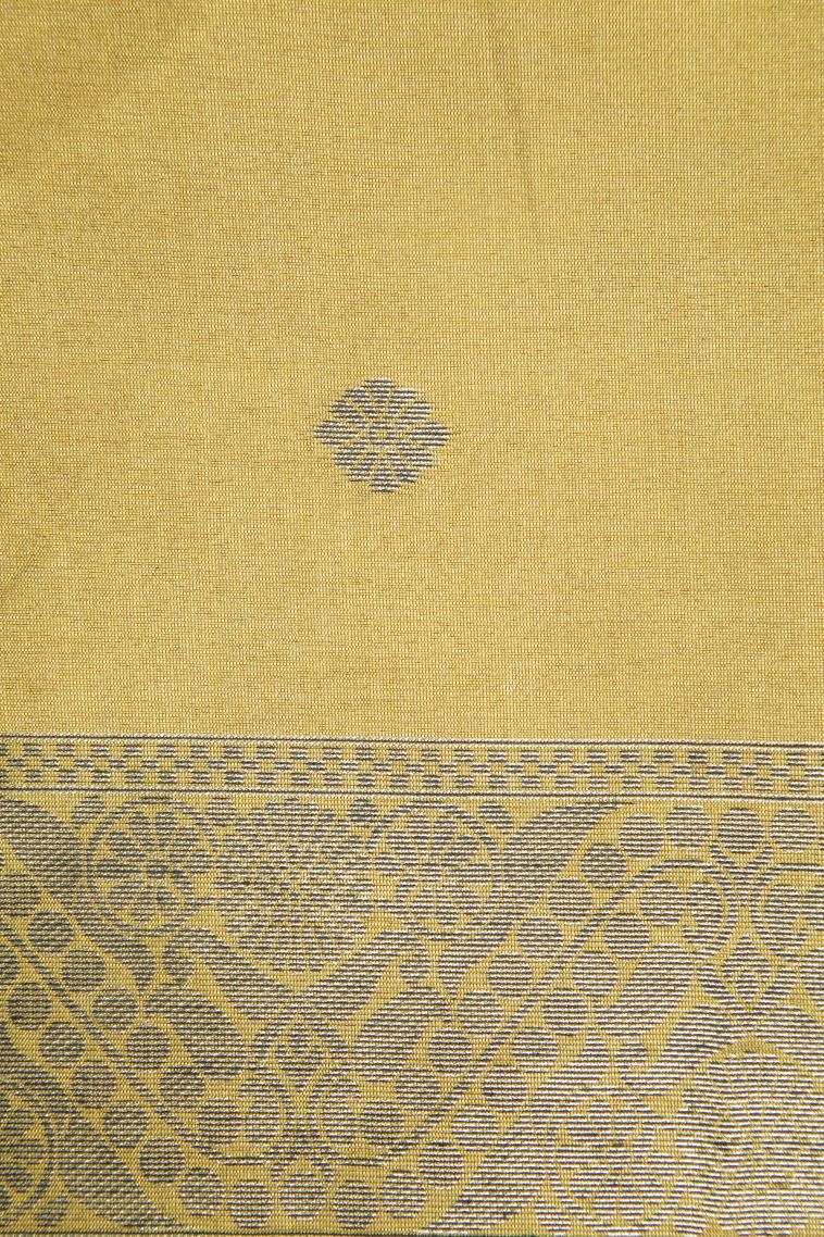 Gold Tussar Saree with Bronze Zari Floral Patterns view 3