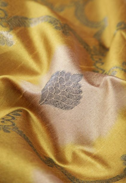 Gold Tussar Saree with Bronze Zari Floral Patterns