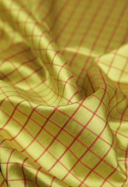 Lime Green Tussar Saree with Without Zari Zari Checks