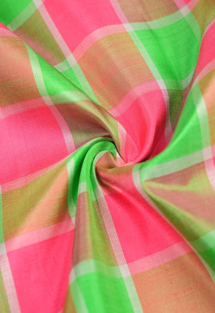 Lime Green Kanchipuram Silk Sarees with Gold Zari Checks