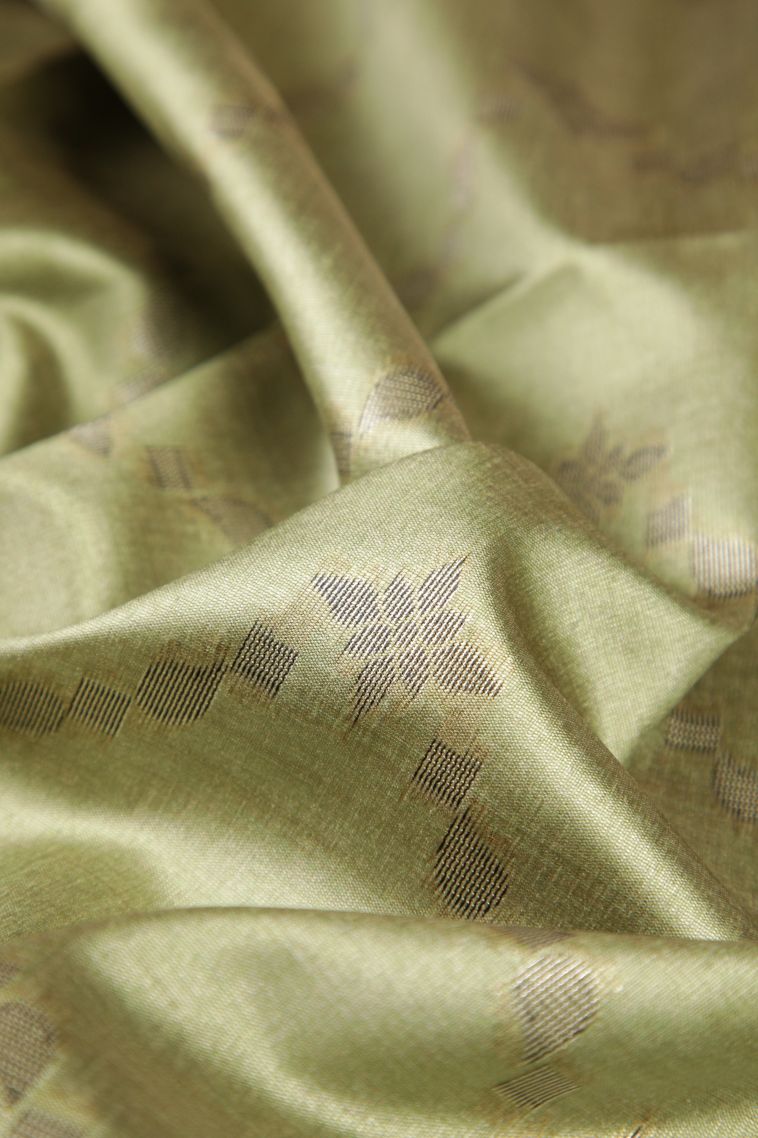 Pistachio Green Tussar Saree with Bronze Zari Stripes view 4