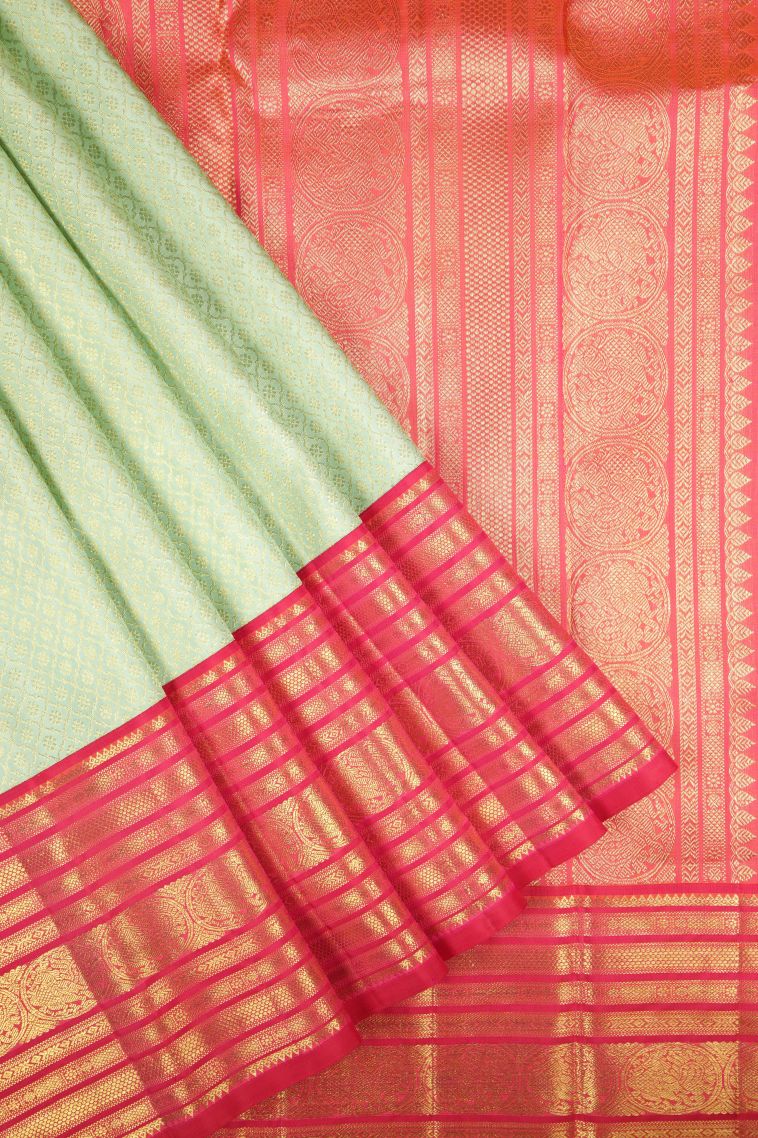 Mint Green Kanchipuram Silk Sarees with Gold Zari Buttis (small Dots Or Motifs) view 1