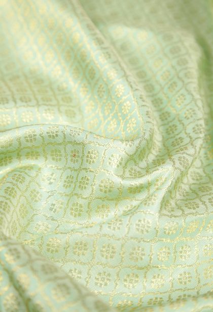 Mint Green Kanchipuram Silk Sarees with Gold Zari Buttis (small Dots Or Motifs)