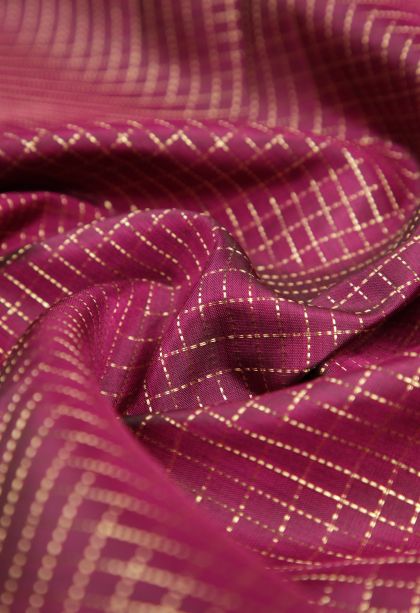 Magenta Purple Kanchipuram Silk Sarees with Gold Zari Checks