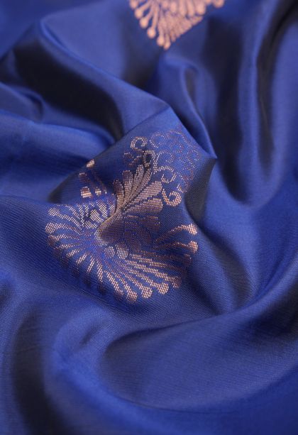 Azure Blue Soft Silk Saree with Copper Zari Buttis (small Dots Or Motifs)
