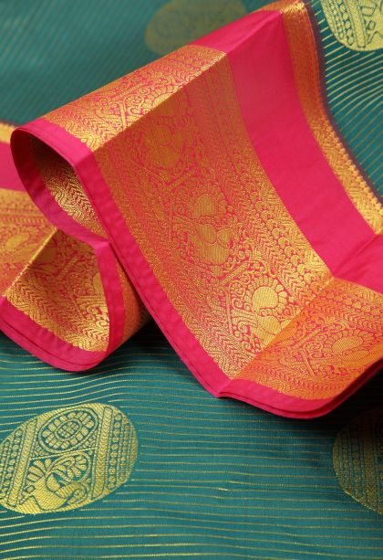 Cerulean Blue Visiri Madippu Silk Sarees with Gold Zari Stripes