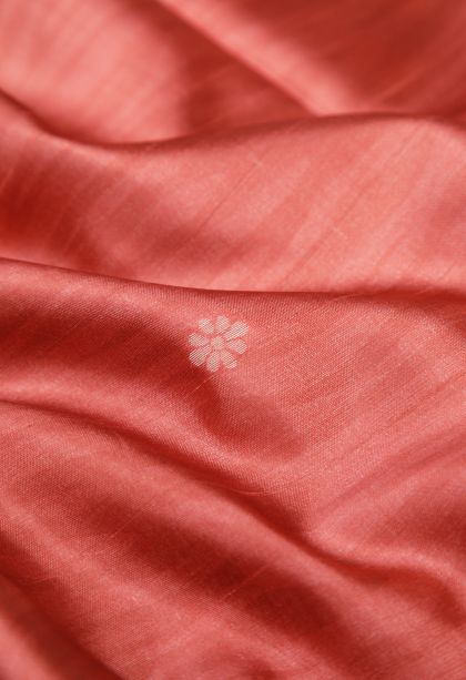 Coral Pink Tussar Saree with Without Zari Zari Buttis (small Dots Or Motifs)