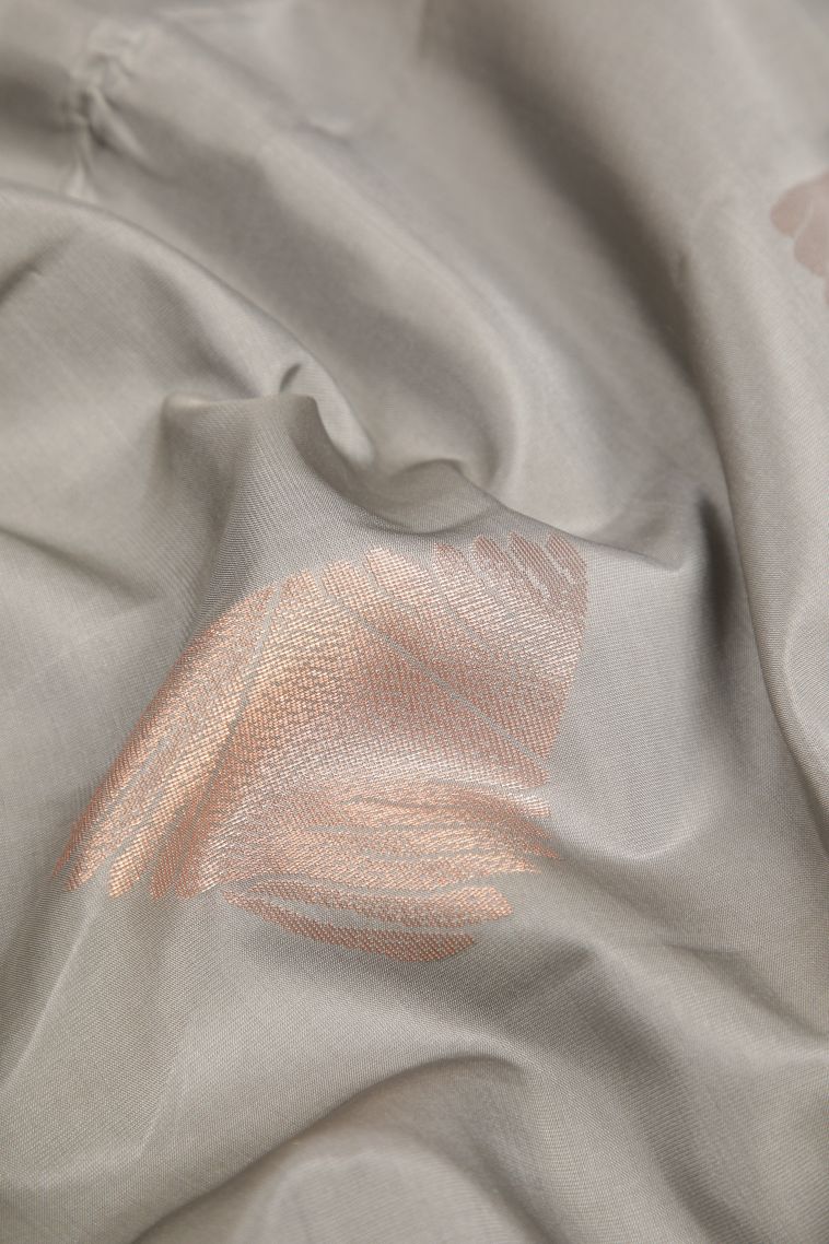 Gray Black Soft Silk Saree with Copper Zari Buttis (small Dots Or Motifs) view 4