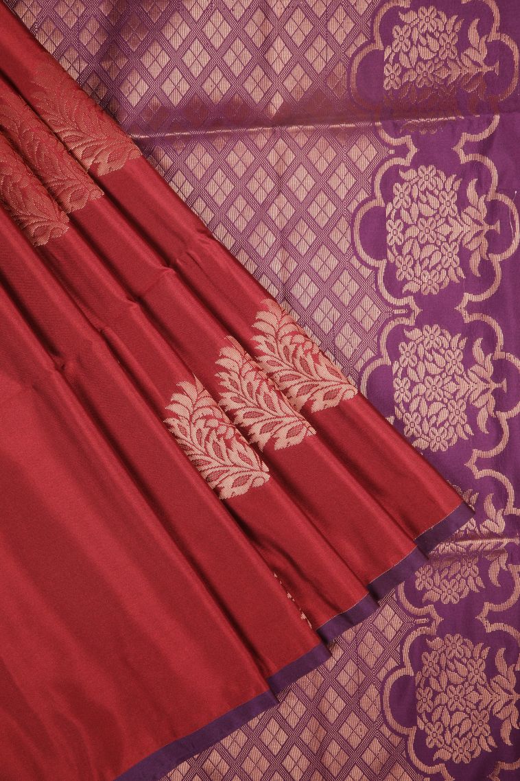 Apple Red Soft Silk Saree with Copper Zari Buttis (small Dots Or Motifs) view 1