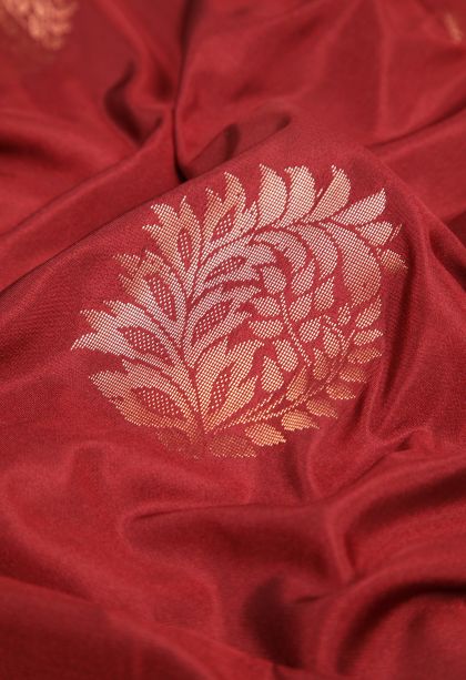 Apple Red Soft Silk Saree with Copper Zari Buttis (small Dots Or Motifs)