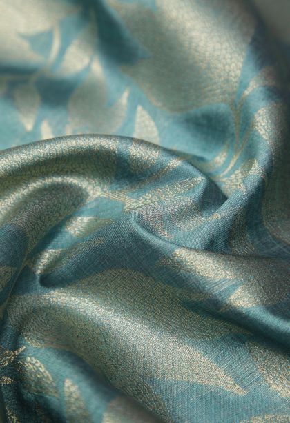 Sky Blue Tussar Saree with Gold Zari Floral Patterns