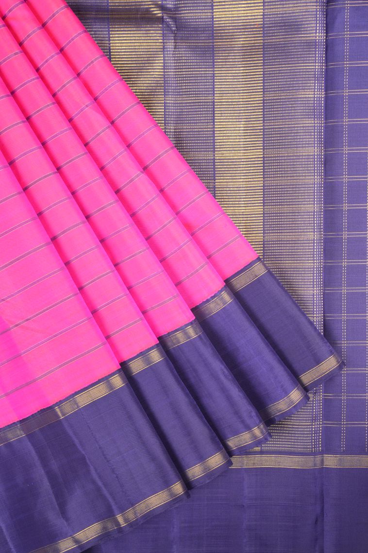 Taffy Pink Kanchipuram Silk Sarees with Gold Zari Stripes view 1