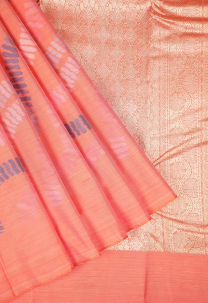 Peach Pink Soft Silk Sarees with Without Zari Zari Geometric Shapes