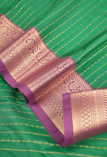 Pine Green Visiri Madippu Silk Sarees with Copper Zari Stripes