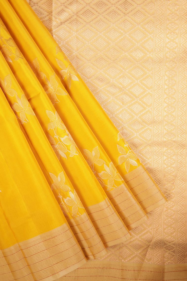 Lemon Yellow Soft Silk Saree with Copper Zari Buttis (small Dots Or Motifs) view 1