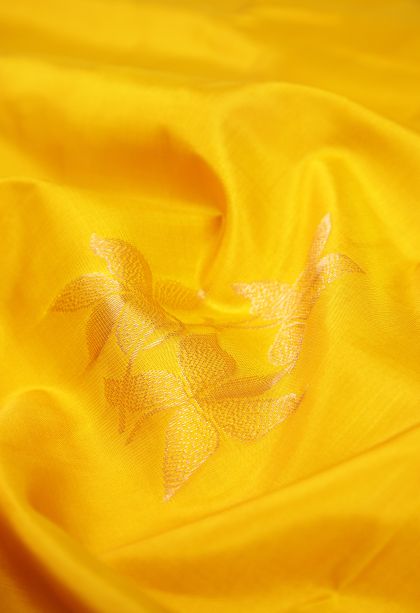 Lemon Yellow Soft Silk Saree with Copper Zari Buttis (small Dots Or Motifs)