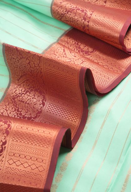 Arctic Blue Visiri Madippu Silk Sarees with Copper Zari Stripes