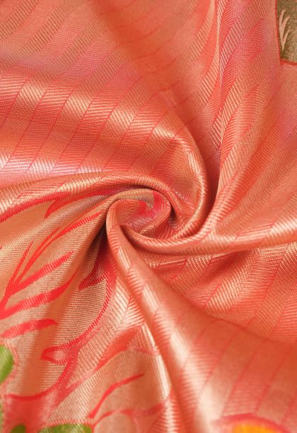 Tiger Orange Tissue Silk Sarees with Copper Zari Floral Patterns