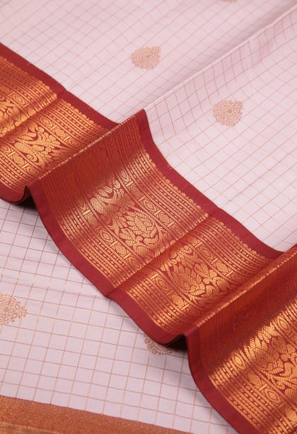 Lavender Purple Visiri Madippu Silk Sarees with Copper Zari Checks