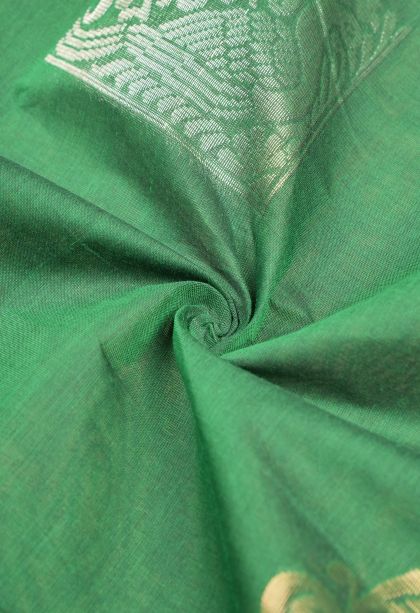 Basil Green Kovai Cotton Sarees with Without Zari Zari Buttis (small Dots Or Motifs)