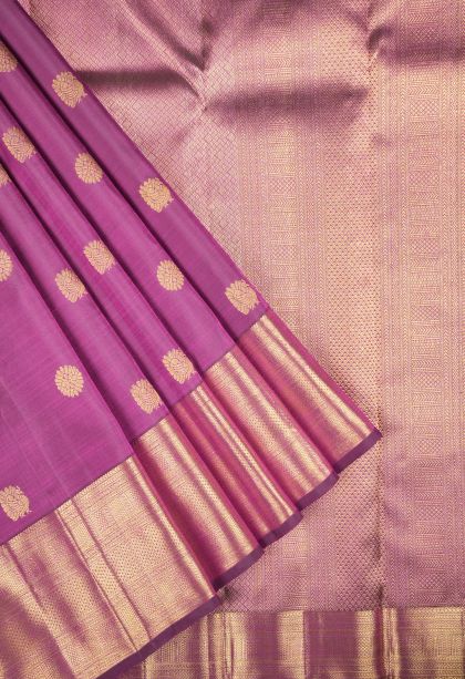 Magenta Purple Kanchipuram Silk Sarees with Gold Zari Buttis (small Dots Or Motifs)