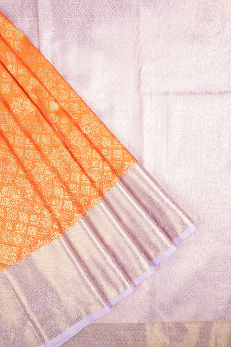 Carrot Orange Samudrika Pattu with Copper Zari Floral Patterns view 1