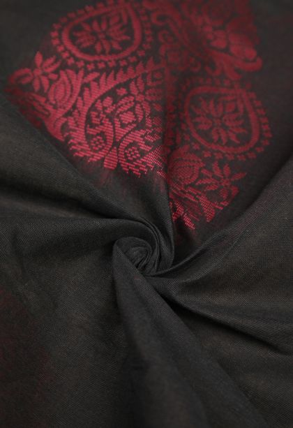 Charcoal Black Kovai Cotton Sarees with Without Zari Zari Buttis (small Dots Or Motifs)
