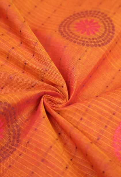 Apricot Orange Kovai Cotton Sarees with Without Zari Zari Buttis (small Dots Or Motifs)